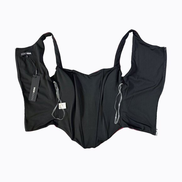 Mesh Floral Rose Corset Crop Top Sm Black Red Coquette Whimsigoth Y2K 90s Grunge - Picture 5 of 8